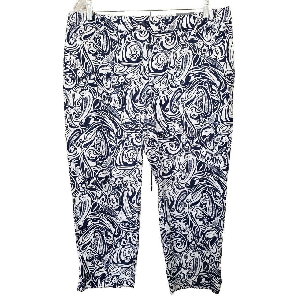 Talbots Petite Perfect Crop Pants Blue & White Paisley Pockets Size 14P NWT